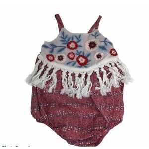 Mimi & Maggie Floral Print Tank Bubble Romper With Fringe Size 12 Months NEW
